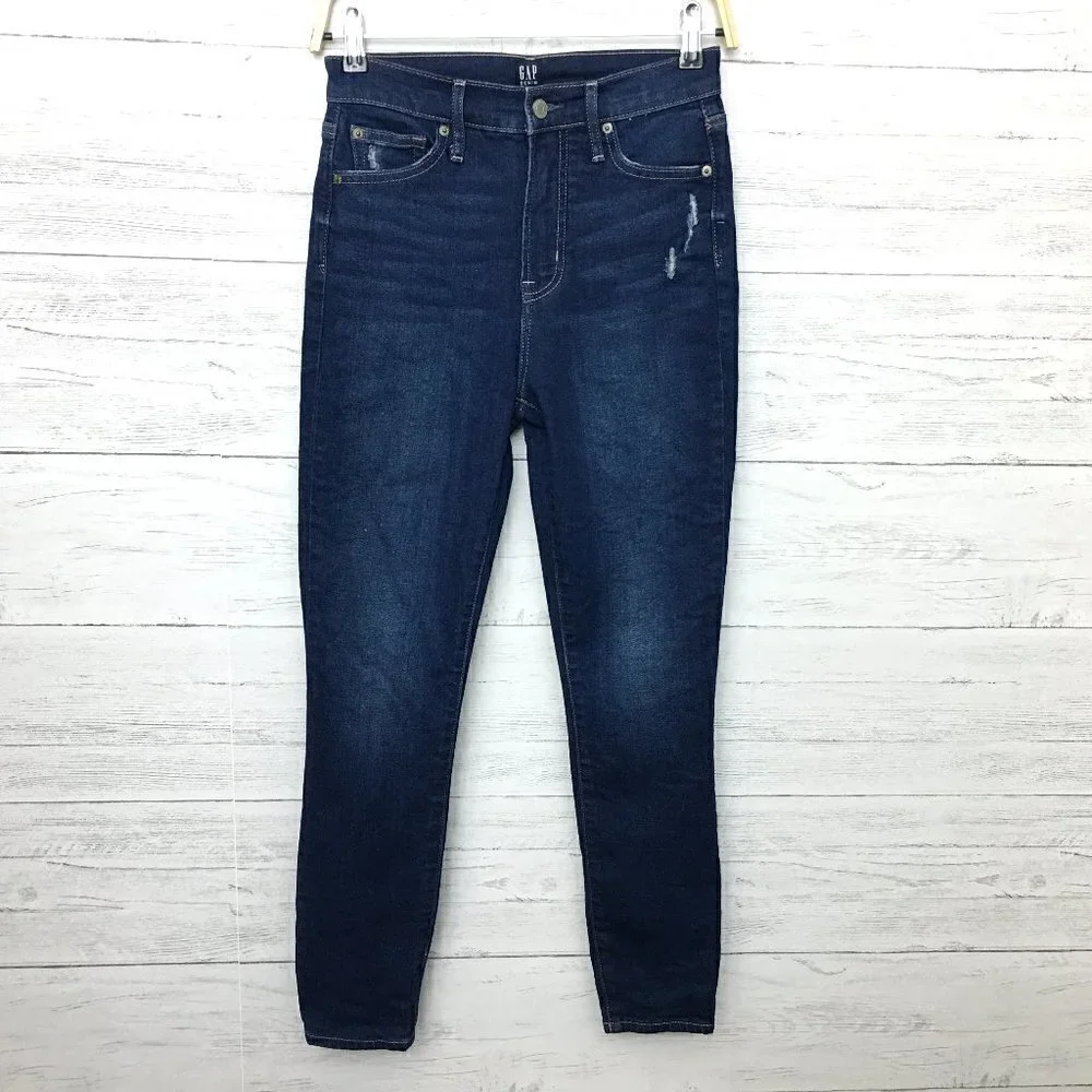 Gap Jeans Women's True Skinny High Rise Dark Wash Distressed size 0 length 27